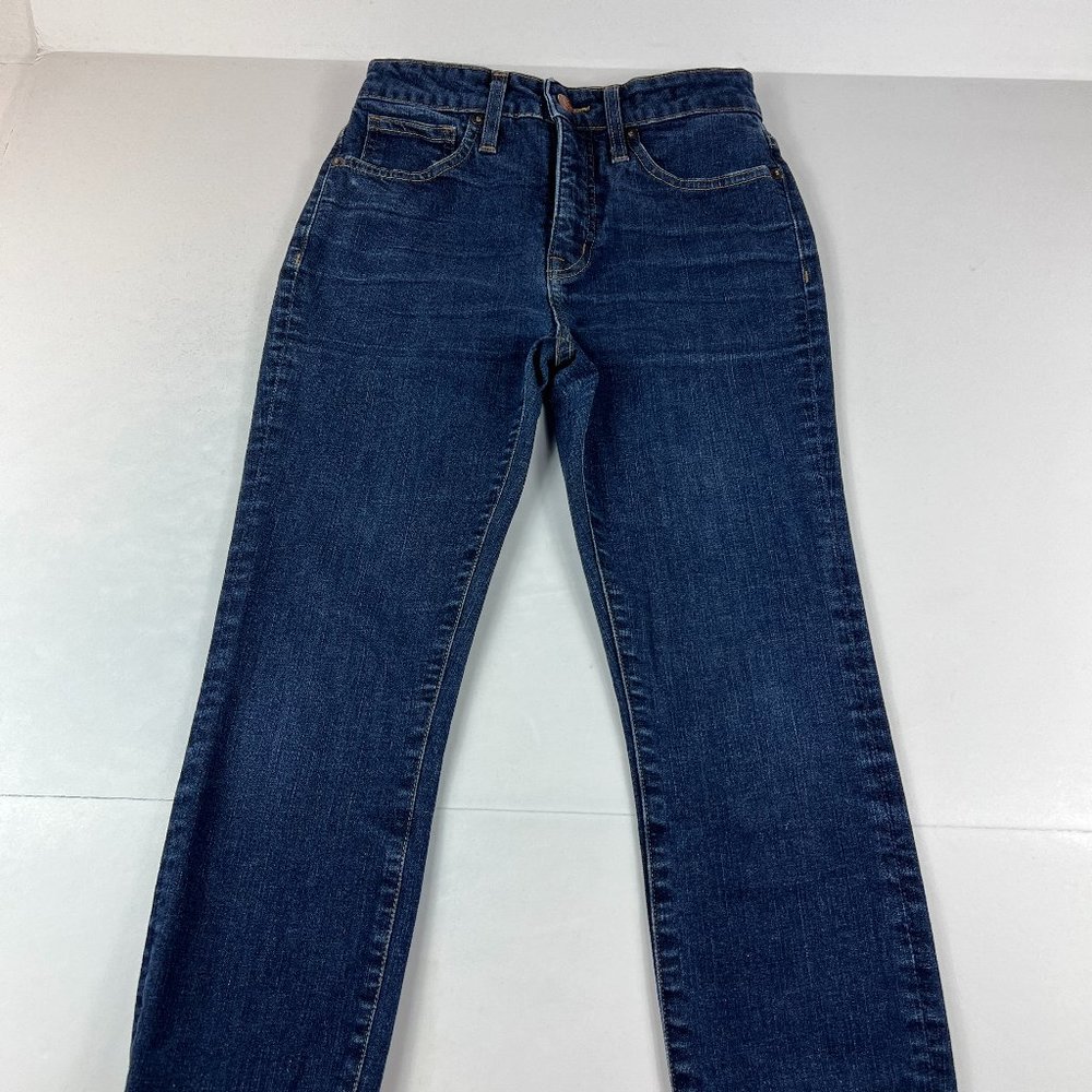 Madewell Jean Womens 25 Short Curvy High Rise Skinny Blue Whiskers Stretch Denim